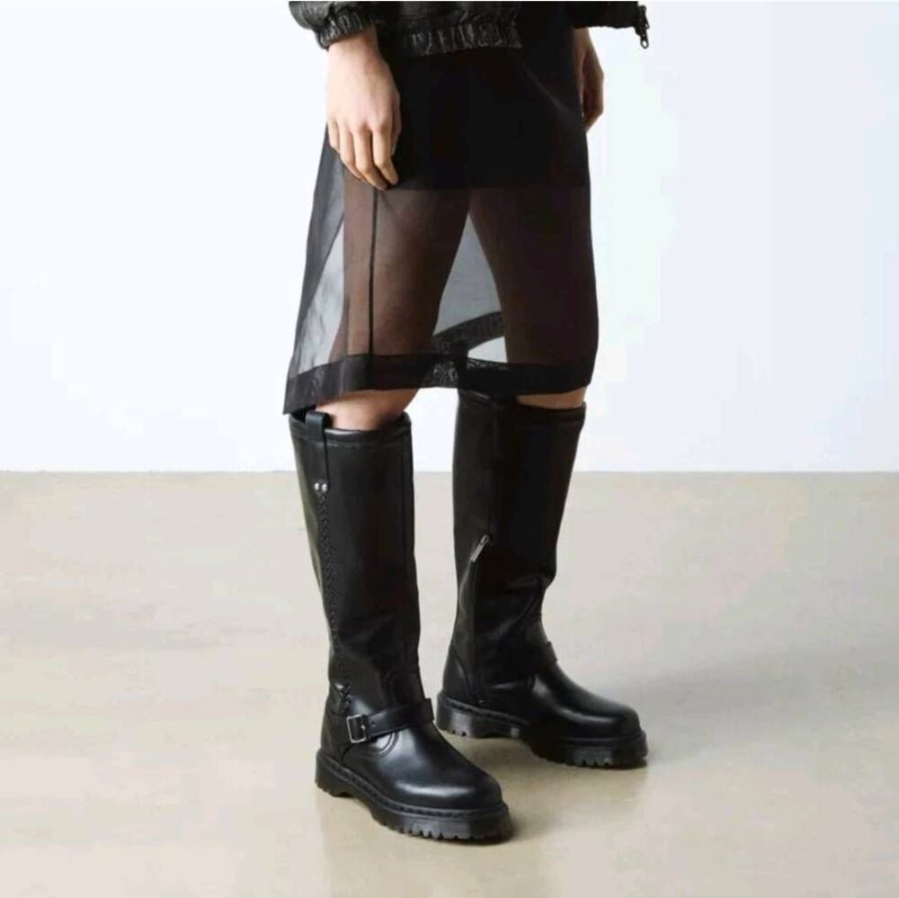DR. MARTENS ANISTONE KNEE HIGH Orleans Leather Biker Boot Size 8